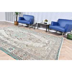 5.8x8.7 ft <b>Rug</b>, <b>Vintage</b> <b>Rug</b>, Turkish Gray Wool Bordered <b>Rug</b> - Product Image 3