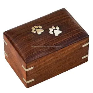 木制棺材宠物骨灰火化骨灰盒爪印方形设计项目和猫狗黄铜镶嵌设计产品