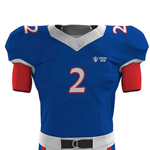 เสื้อฟุตบอลอเมริกันสีน้ำเงินสำหรับผู้ชาย ยี่ห้อ YOUSAF VIEW พร้อมลายสีแดงและหมายเลข 2 แบบเข้ารูป แขนสั้น สำหรับผู้ใหญ่ - Product Image 3