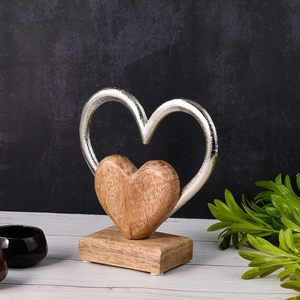 Fabrication OEM, figurine à deux cœurs, cadeau de la Saint-Valentin, décoration de mariage, métal argenté et bois, tailles personnalisées - Product Image 4