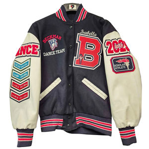 Custom Varsity Baseball Lettermen Jacket with Pink <b>Wool</b> Body <b>White</b> Leather Sleeves and Embroidery Decoration - Product Image 2
