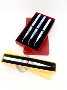 Pince à épiler pour extensions de cils en acier inoxydable de haute qualité, anti-magnétique, anti-statique, à pointe dentelée, droite à 45 degrés, revêtement en poudre - Product Image 5