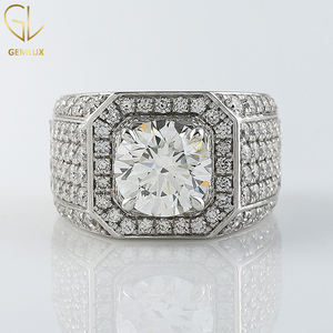 New Design Bling Bling Round Cut Lab Grown <b>Diamond</b> Halo Engagement Men's Ring, Luxury Men's Hiphop Ring With IGI Certificate - Product Image 5