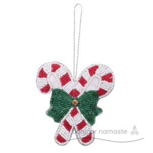 Bastones de Caramelo de Lujo, Adorno Navideño |   Decoración Navideña de Fieltro/Satén con Cuentas Hechas a Mano - Product Image 1