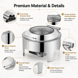 Tondo in oro scaldabagno per Buffet in acciaio inox 6L con coperchio in vetro idraulico per uso banchetto per ristorazione Wedding Hotel - Product Image 2