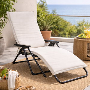 Coussin de chaise en polyester durable 164x50x4cm, rembourré en mousse, avec housse amovible à fermeture éclair et attaches pour usage extérieur - Product Image 6