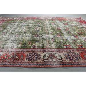 Vintage Oversize Rug, 7x10,2 ft Turkish Rug, <b>Red</b> Striped <b>Wool</b> Rug - Product Image 3