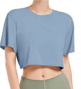 Custom <b>Women's</b> Pima Cotton Workout Short Sleeve Shirts <b>Loose</b> Crop <b>Tops</b> Gym Shirt Casual Cropped T-Shirts - Product Image 4