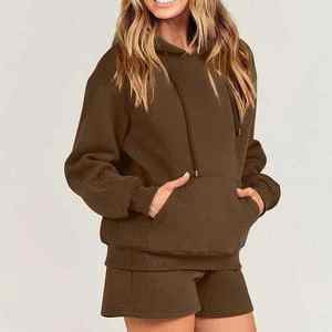 เซ็ตเสื้อฮู้ดและกางเกงขาสั้นสำหรับผู้หญิงเซต2ชิ้นเสื้อลำลองแบบปรับได้ดีไซน์ล่าสุด - Product Image 2