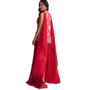 Costume de palazzo rose en crêpe à imprimé floral avec miroir travail vente en gros de vêtements ethniques pour femmes usine de vêtements OEM fournisseur en gros personnalisé - Product Image 2