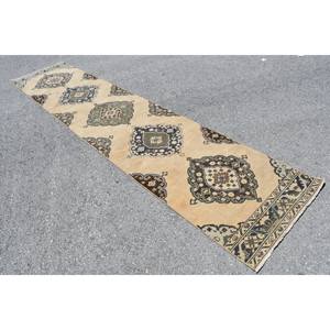 Alfombra de lana turca Vintage de 27X124 pies, tejido plano de retazos beige y marrón para decoración de sala de estar, respaldo de látex - Product Image 2