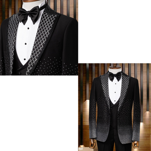 Costume de mariage élégant pour homme en 80 % laine, coupe ajustée, orné de strass, pour événements formels, avec braguette spéciale en laine peignée - Product Image 4