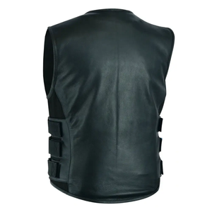 Gilet en cuir pour motard pour homme, fabriqué en cuir de vache véritable, gilet de moto cruiser avec sangle à boucle - Product Image 2