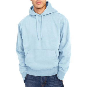 Sweat-shirt à capuche bleu clair pour homme, coupe classique, en molleton de coton, pull décontracté avec poche avant, vêtement d'automne - Product Image 1