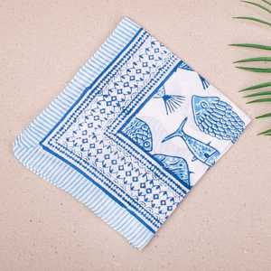 Bandana en coton imprimé à la main, bleu, style bohème, foulard pour la tête, homme et femme - Product Image 2