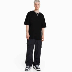 เสื้อยืดขนาดใหญ่สำหรับผู้ชายเสื้อยืดสีดำทำจากผ้าฝ้าย100% โลโก้ฮิปฮอปปรับแต่งได้ - Product Image 3