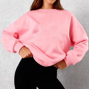 Sudadera de cuello redondo bordada personalizada de lana de algodón rosa con estampado de invierno de alta calidad de lujo para mujer - Product Image 1