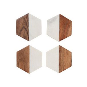Modern Design Finished Marble and Wood Tea Coaster Set Manufacturer High Quality Wood and Mable Table Top Tea <b>Coffee</b> Coaster - Product Image 4