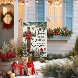 Drapeau de jardin de Noël Jésus est la raison de la saison 12*18 pouces Décoration religieuse double face en forme de croix pour l'extérieur - Product Image 3