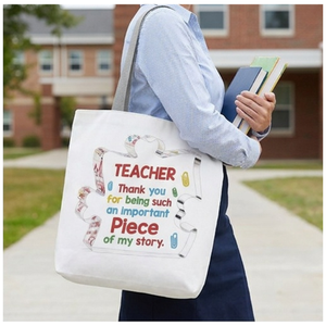 Sac fourre-tout en toile avec motif « Teacher Appreciation Piece of Story », sac à bandoulière réutilisable pour les courses, cadeau amusant pour la salle de classe, usage quotidien, 27x37cm - Product Image 3