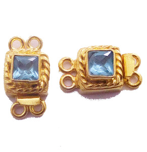 Fermoir de boîte carrée en topaze bleue plaqué or 18 carats 19X10X8MM 1 brin 2 brins 3 brins fermoir de fabrication de bijoux B809 - Product Image 4