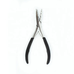 Pinzas al por mayor OEM de acero inoxidable plateado para extensiones de cabello con agarre de goma y herramienta para quitar cuentas para salón de belleza - Product Image 1