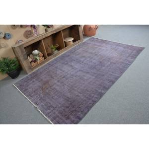 Alfombra turca Vintage moderna, Alfombra de lana de retazos púrpura de 5x8 pies para sala de estar, patrón de rompecabezas de respaldo de látex clásico de 4m de ancho - Product Image 2