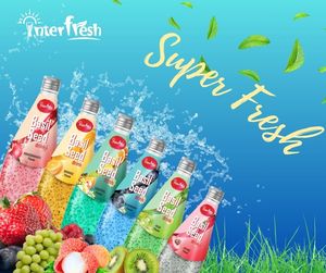 Bouteille en verre de 290ml du fabricant OEM Boissons non alcoolisées Interfresh Graines de basilic du Vietnam Mélange de jus d'orange Fruits Noix de coco Pomme Sucre Boîte - Product Image 5