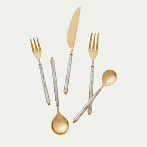 Cubiertos de acero inoxidable Ideal para cocina, mesa, café, uso doméstico, juego de cubiertos con mango de Metal de 5 chapados en Color dorado, aptos para lavavajillas - Product Image 1