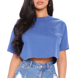 Camiseta básica personalizada 2025 para mujer, Camiseta 100% de algodón de manga corta con cuello redondo, Top CORTO BÁSICO en blanco, botón blanco y negro para verano - Product Image 1