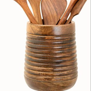 Porta Cucharas de Madera con Diseño Ovalado, Porta Cucharas de Madera con Acabado Artesanal, Porta Cucharas de Madera para el Hogar y Restaurantes - Product Image 1