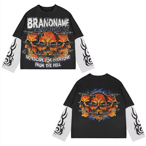 Camiseta de manga larga de doble capa Y2K con mangas de llama y gráfico desgastado de gran tamaño personalizado - Product Image 4