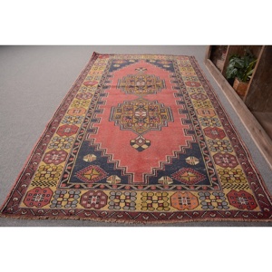 Vintage Turkish Rug 4.1x7.5 ft, <b>Red</b> Area Moroccan <b>Wool</b> Rug - Product Image 1