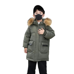 Parka d'hiver longue pour garçons avec fermeture à glissière Vêtements d'extérieur coupe-vent respirants et écologiques pour enfants - Product Image 3