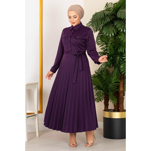 <b>Purple</b> Pleated Skirt Hijab <b>Dress</b> 100MD21515 Girl's Fabric Clothing - Product Image 1