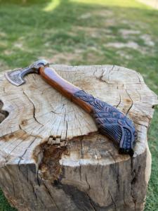 Cabeza de Hacha Tomahawk de Acero de Damasco de Grado Industrial Hecha a Mano con Parte Trasera Plana, Cabeza de Hacha para Exteriores en Oferta con Patrón Vikingo - Product Image 2