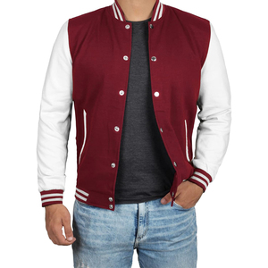 Chaqueta Bomber Varsity Informal con Bordado de Parche de Cuero Personalizado de Lana y Cuello Vuelto para Hombre - Product Image 1