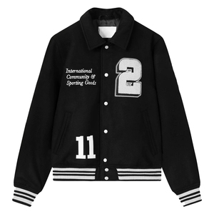 Vestes de baseball en laine avec logo personnalisé, broderie personnalisée, manches en cuir vintage, vestes universitaires noires vierges, grossistes - Product Image 1