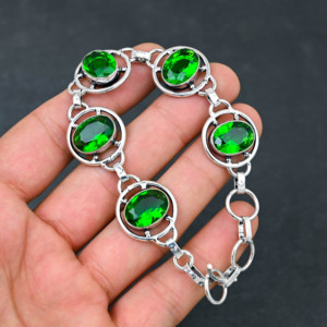 Lab Created Green <b>Peridot</b> Gemstone <b>Bracelet</b> Handmade Sterling Silver Plated Luxury Designer Jewelry 7-8 Inches Wedding Party - Product Image 6