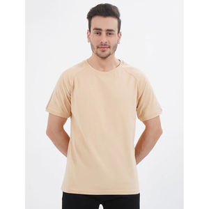 mens beige <b>cream</b> plain solid blank casual round neck raglan short sleeve <b>tshirt</b> regular fit classic tee top - Product Image 1