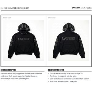 Women Heavyweight <b>Hoodie</b> 500gsm Cotton Fleece Rhinestone Badge Graphic Crop Top Pullover Streetwear Wholesale Custom Bulk OEM - Product Image 5