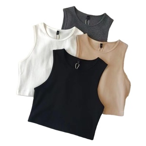 Camiseta interior elástica de cintura alta para mujer, sin mangas, ajustada, top corto personalizable para chica - Product Image 1