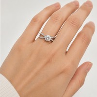 Bague de fiançailles pour femme en or blanc 14K 18K avec diamant de laboratoire taille infini à sangle fendue, certifiée IGI D VVS, 40 pierres latérales