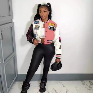 Crop Varsity <b>Jacket</b> Letterman <b>Jacket</b> College <b>Jacket</b> with Custom Logos and Chenille <b>Patches</b> at Wholesale for Women - Product Image 3