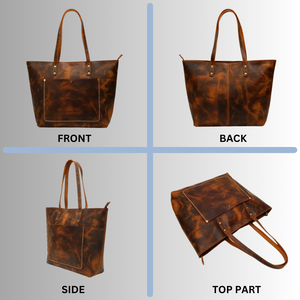 Sac fourre-tout pour femme en cuir véritable vintage personnalisé, nouveau style 2026, fermeture éclair, finition Crazy Horse, pochette pour ordinateur portable, doublure en toile, usage quotidien - Product Image 5