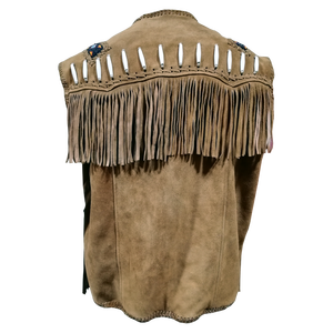 Frangé et perlé fait à la main travail avec des os Western Cowboy hommes américains véritable marron Top qualité en cuir gilets gilet pour hommes - Product Image 2