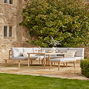 ชุดโต๊ะรับประทานอาหารกลางแจ้งไม้สักธรรมชาติ พร้อมเบาะรองนั่ง สำหรับสวน วิลล่า เฟอร์นิเจอร์บ้าน คุณภาพดีที่สุด - Fatya - Product Image 1