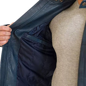 Veste en cuir coupe-vent zippée sur le devant pour hommes, manteau en toile avec col montant pour un usage quotidien. - Product Image 4