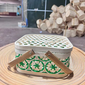 REGALOS Y ARTESANÍA Caja de regalo tejida con tapa Cestas de bambú Trenzado hecho a mano de alta calidad Hermoso para boda - Product Image 1