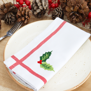 Giáng sinh 100% bông vải khăn ăn 18x18 Thêu Cây tầm gửi Trắng Đỏ Xanh-mềm bền tái sử dụng có thể giặt bữa ăn tối Khăn ăn - Product Image 1